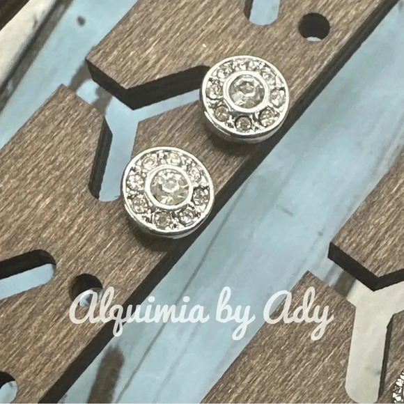 Silver statement steel zirconia pave big stud earrings 6mm - Picture 1 of 5